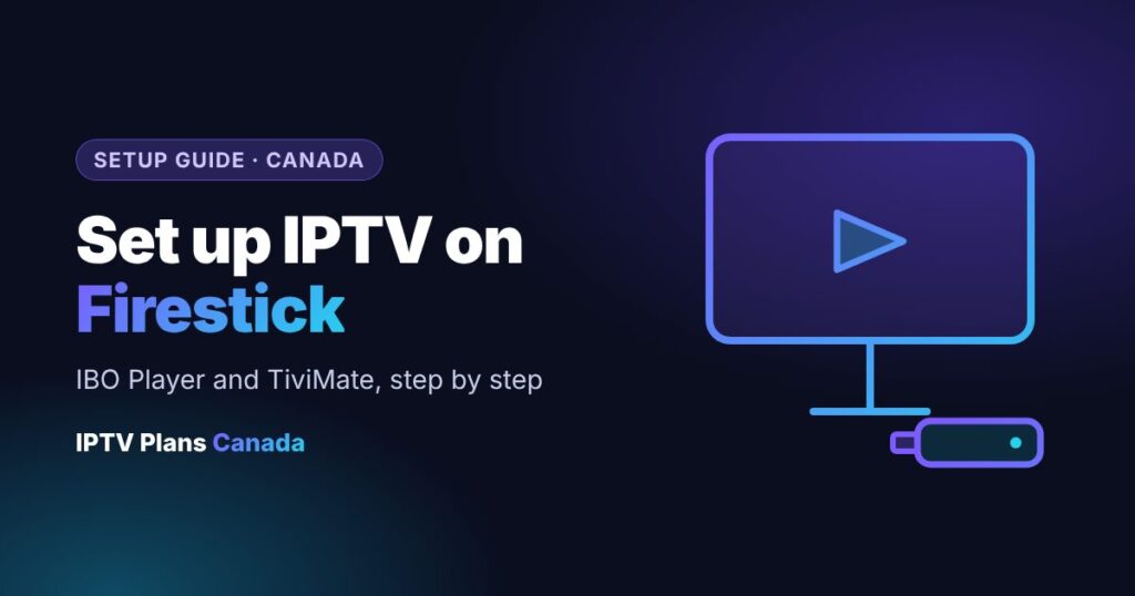 Streaming stick plugged into a TV beside the title Set up IPTV on Firestick